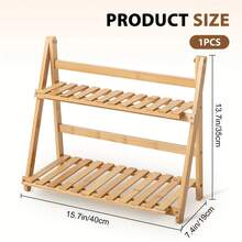 DIY Easy Assembly Double-Layer Natural Bamboo Shelf - 30/40/50cm Length Options, High Load-Bearing Storage Rack, Multi-Function Organizer Shelf, Suitable For Kitchen Spice Storage/Desktop Cup Holder/Living Room Succulent Display/Window Sill Storage - Apricot - View 5