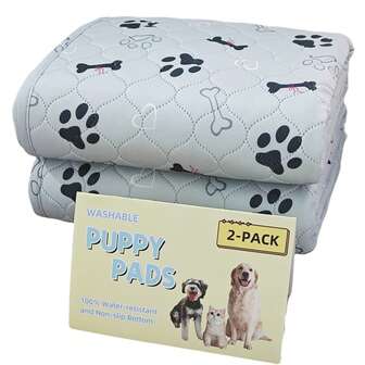 2개 대형 애완견 패드, 재사용 가능한 강아지 패드 PET 동물 훈련 패드, 흡수성 및 누출 방지 분만 패드 겨울(회색)