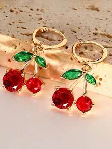 1 Set Fashionable & Versatile Micro-Inlaid Cherry Pendant Necklace & Earrings Jewelry Set For Girl - Multicolor - View 2