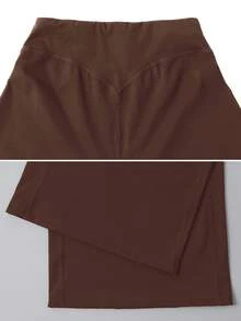 1pc Women High Waist Straight Leg Wide Leg Pants, Sports Trousers - Brown - View 3