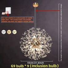 2026升级版豪华蒲公英烟花吊灯 - 水晶枝条材质，光线折射更美，适用于客厅、餐厅、卧室及现代家居装饰，三色调光，含9个LED灯泡，110-240V - 彩色 - 查看 3