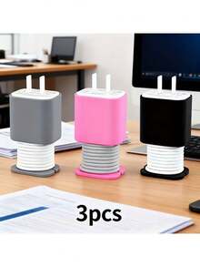 Bộ 3 ốp bảo vệ bằng silicon cho bộ sạc Apple, kèm chức năng sắp xếp cáp đa năng: Chất lượng cao, chống ô nhiễm, thích hợp sử dụng tại nhà và văn phòng. - Nhiều màu - Xem 1