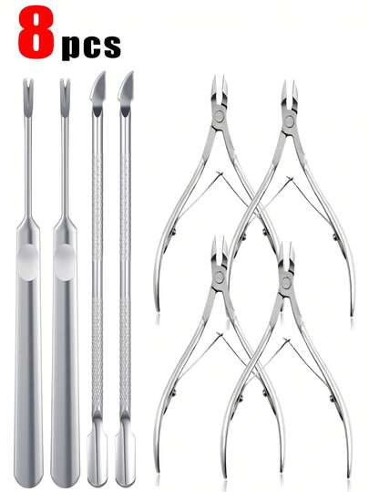 8pcs/6pcs/4pcs/3pcs/1pc Stainless Steel Nail Clippers, Cuticle Remover, Foot File, Nail Pusher, Manicure & Pedicure Tools Set With Non-Slip Handle, Designed For Men And Women