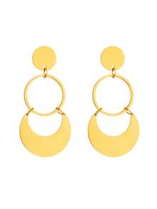 1 par de pendientes minimalistas de metal geométricos exagerados de círculo de acero inoxidable para mujer, adecuados para uso diario - Amarillo Oro - Ver 4