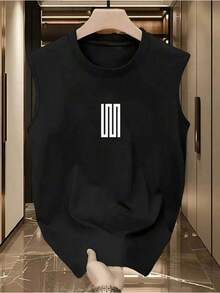 POLARBEAR Sleeveless Basic Printed Tank Top OVERSIZED LINES Summer - 黑色 - 查看 1