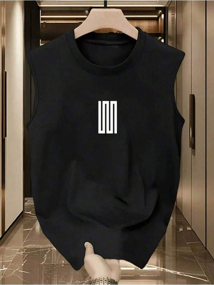 POLARBEAR Sleeveless Basic Printed Tank Top OVERSIZED LINES Summer - 黑色 - 查看 1