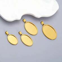 5pcs/Set Stainless Steel Pendant Blank Base, Oval Convex Gemstone Base, Embossed Pendant, DIY Pendant Jewelry Making Supplies