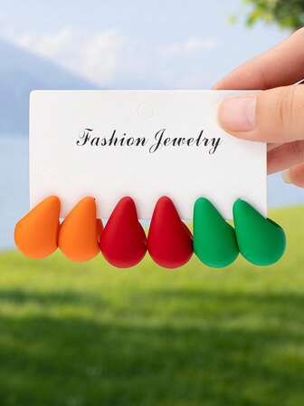 ミニマリスト カジュアル ドーパミン カラーシンボル コンマ ピアスセット 3ペア、女性の日常着に適しています