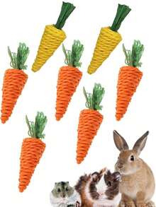 1个小型宠物兔子磨牙玩具，手工编织胡萝卜形状玩具，也适用于仓鼠、豚鼠、猫咪，趣味磨牙玩具 - 彩色 - 查看 1