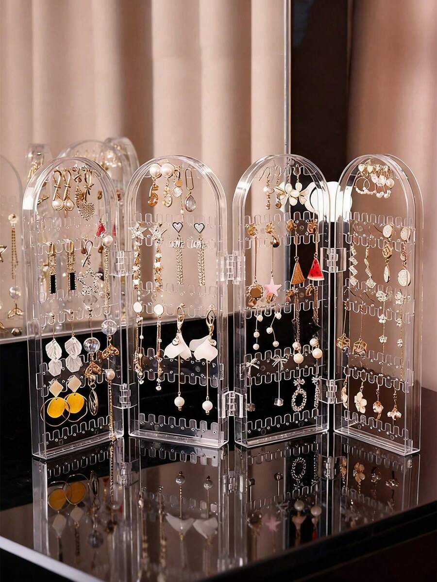 1个StylizeMe创意可折叠首饰展示架 - 现代几何设计，稳固支撑，耳环架/项链手链架/梳妆台装饰，适合女性/女孩/首饰爱好者，卧室梳妆台/衣柜展示/化妆台，圣诞节/新年节日礼物，生日礼物，化妆间装饰，房间装饰