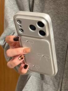 Soft Pink Leather Bowknot Protective Case Compatible With IPhone 17 Pro Max, 17, 16 Pro, 14, 13, 15, Shockproof And Stylish - Silver - View 2