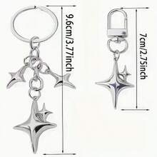 1pc Fashionable Silver Alloy Star & Moon Keychain, Star Diamond Keychain, Suitable For Backpacks, Cars, Eid, Ramadan Daily Use Gift, Holiday Gift - Multicolor - View 3