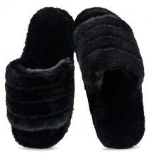 Rosoz Women's Soft Pl 11ush Fuzzy Slippers Memory Foam Anti-Skidsssss Sole House Bedroom Shoes Indoor Outdoor Open Toe FSandssals,Black-A1112Women910Men - Black-a1112Women910Men - View 1