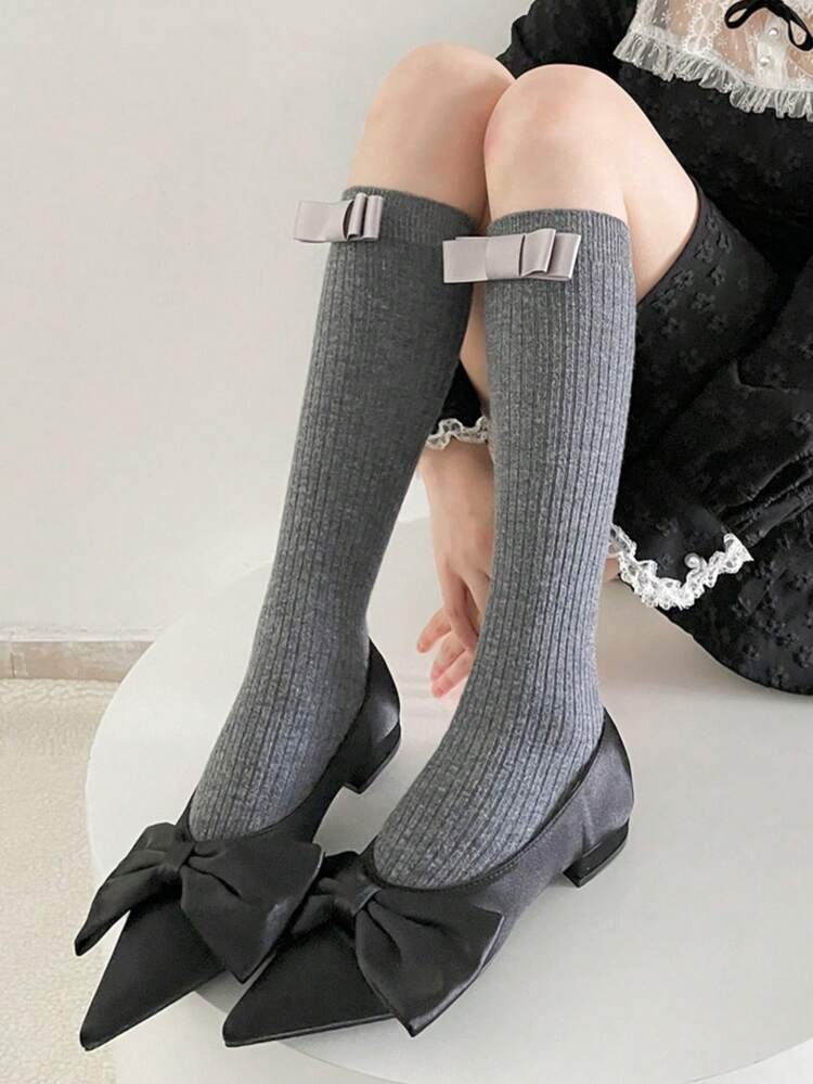 1 Pair Thigh High Socks, Casual Fashion Knee-High Socks, Sweet Ruffle Socks, Ballet Style Runway Design With Bow And Vertical Stripes, Suitable For Daily Wear With Sneakers - Multicolor - View 19