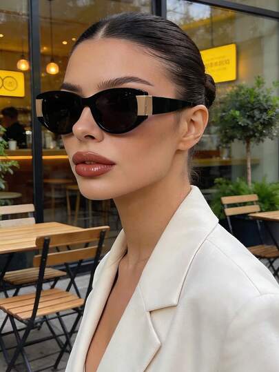 Elegant Casual Black Sunglasses For Women, Retro Oval Cat Eye Plastic Frame, Classic Design For Outdoor Travel Beach Vacation, Daily Wear, Summer UV Protection Driving Glasses, Unisex