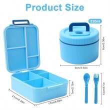 Lonchera Niño Bento Lunch Box con 4 Compartimentos y Cubiertos 1700ml Loncheras para Niño con Termo Fiambrera para Niños Adultos - Azul - Ver 2