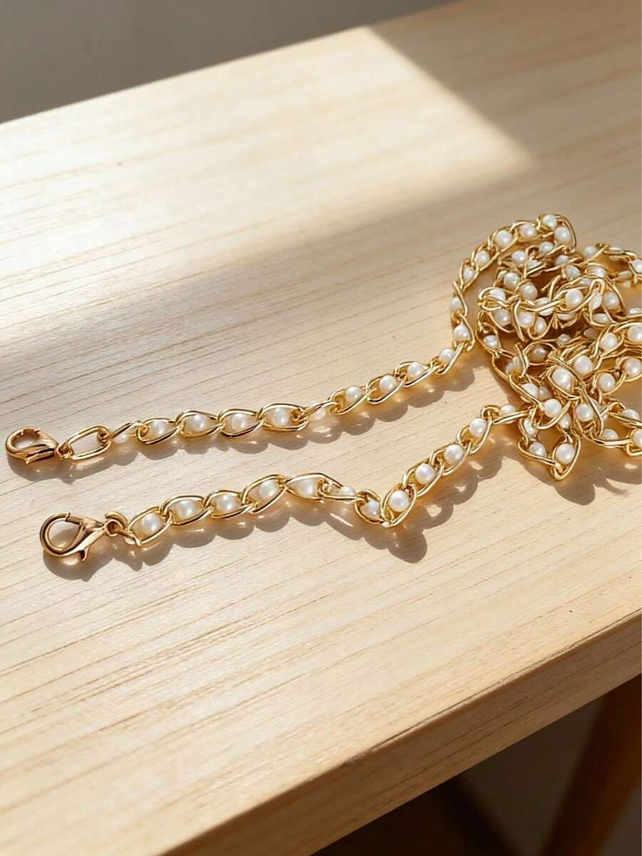 23.62-43.31 Inch Faux Pearl Chain Strap, Replaceable Crossbody Bag Strap, Suitable For Handbags, Long Faux Pearl Bag Chain Strap For Crossbody Bags (Handmade Chain, Bead Shedding Is Natural) - White - View 1