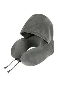 U-Shaped Travel Pillow With Hood - Adjustable, Portable Neck Support Fit For Airplane & Home Use, Medium Soft, Washable Cover - Xám - Xem 11