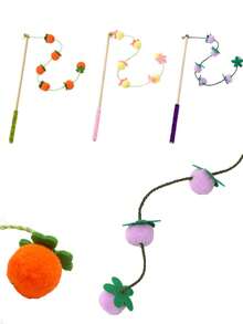 Cat Scratching Post Cat Toys, Feather Teaser Wand With Bells, Wooden Stick Tomato String Interactive Toys For Cats - Multicolor - View 3