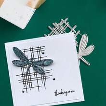 1件套蜻蜓和网格图案金属切割模具，工艺模具，适用于剪贴簿、相册、卡片、礼品卡 - 手工工艺品 - 銀色 - 查看 3