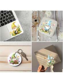 2pcs Spring/Summer Garden Floral Cute Gnome DIY UV DTF Transfer Stickers, Applicable For Crafts, Journals, Glass Cups, Coffee Mugs, Vases, Laptops, Phone Cases, Greeting Cards, Illustrations, Scrapbooks, Decorative Transfer Stickers, Home Decor, 2.7 Inch - Multicolor - View 9