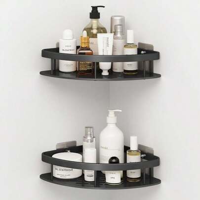 Corner Shower Caddy,No-Drilling,Bathroom Shower Organizer,Rust-Proof Aluminum Alloy,Caddy For Kitchen & Home Decor,Adhesive Caddy,Black,Simple Desgin With Higher Cost Performance