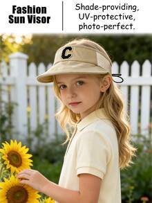 1pc Kids' Black 26 Letter Print Sun Hat, Breathable, Adjustable, Casual, Fashionable, Suitable For Spring & Summer - Multicolor - View 4