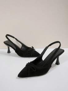 黑色优雅蝴蝶结后跟带高跟鞋，女士优雅时尚细高跟尖头鞋，春秋季通勤新款 - 黑色 - 查看 6