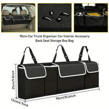 1个防水可折叠汽车后备箱收纳袋，带4个口袋，适用于SUV、卡车、MPV后座、汽车内饰配件