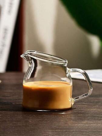 1 st. mini mjölkkanna i glas med snedställd pip, mikrovågsugn; återanvändbar kaffekopp, även lämplig för att hålla såser, honung och sirap - utmärkt för hemmabruk och restaurangbruk, värmetålig, lätt att rengöra.