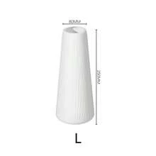 3pcs Modern T-Shaped Nordic Style Plastic Vases, White And Black, Textured, Shatterproof, Multiple Sizes 24.89/20.07/13.97cm, Minimalist Centerpiece Decor For Living Room, Dining Table, Holds Fresh Flowers, Tulips Or Artificial Flowers, Home Decor Gift - White - View 9