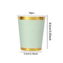 10/20/40pcs Spring Light Green Gold Foil Disposable Paper Cups, Light Green Gold Rim Disposable Paper Cups, Leak-Proof, Heat-Resistant, Suitable For Spring Outdoor Picnics, Home Gatherings, Birthday Parties, Elegant Party Decorations - Light Green - View 10
