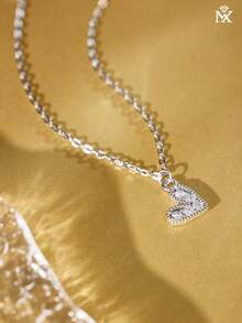 SYMFNY 1 pieza Collar con colgante de corazón de circonita cúbica de plata de ley 925, adecuado para uso diario de mujeres, citas y ocasiones de regalo - Plateado - Ver 3