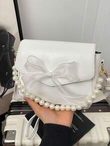 Sweet Lace Bow Pearl Mini Handbag Shoulder Bag - White - View 2