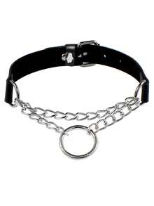 2pcs/Set Leather Half Face Cat Mask And Round Collar, Roleplay Party Gothic Punk Halloween Masquerade Accessories, Unisex - Black - View 3