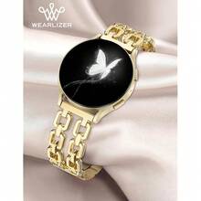 Wearlizer Metal Band Compatible With Samsung Galaxy Watch 7 6 5 4 FE Active 2 40mm 44mm/Watch 6 4 Classic 43mm 47mm 42mm 46mm/Watch 5 Pro 45mm Bands, 20mm Dressy Stainless Steel Chain Strap Women,Gold - 金色 - 查看 5