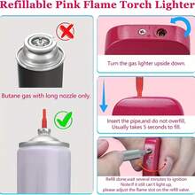 APink Flame Torch Lighters |   Outdoor Camping BBQ Candle Windproof, Metal Refillable Butane Lighters, Ideal Gifts For Girls, Birthday Women, Mother'S Day (No Butane Gas Required), Without Battery - 粉色 - 查看 7