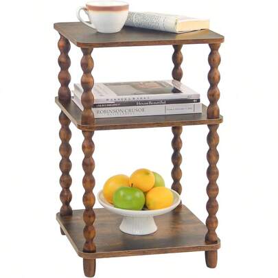 Mesa lateral, mesa auxiliar pequeña con estante de almacenamiento, mesa de noche moderna para sala de estar, dormitorio, oficina y espacios pequeños (marrón rústico)