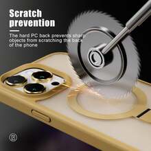 1pc Brown Matte Metal Invisible Ring Holder Magnetic Wireless Charger, Includes Glass Lens Film, Adjustable Pivot Stand, PC Soft Edge Anti-Drop Protective Phone Case Compatible With Apple 17 16 15 14 13 12 11 Pro Plus Max Air - Brown - View 7