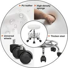 Taburete Redondo de Piel sintética Giratorio con Ruedas en Altura Ajustable de Banco para Oficina hogar Cocina Masaje Salon de Belleza (Blanco) - Blanco - Ver 7