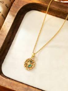 1pc Elliptical Four-Pointed Star Pendant Necklace, INS Style European And American Fashion Jewelry, Versatile For Daily And Commute (OPP Bag Packaging) - Yellow Gold - View 5