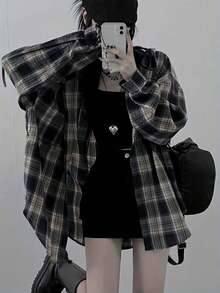 Women's Casual Loose Fit Plaid Print Drop Shoulder Long Sleeve Shirt, Suitable For Daily, Office, And School Wear, Spring/Autumn - Multicolor - View 4