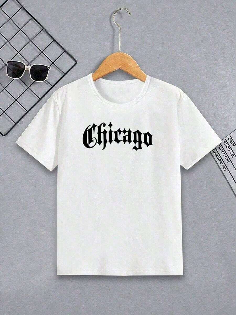 Children's T-Shirt With Chicago Print, New White Cotton Shirt For Boys Or Girls. - 白色 - 查看 1