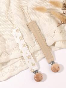 2pcs Baby Pacifier Chain, Fashion Printed Pacifier Clip & Wooden 3-Hole Pacifier Clip, Suitable For Baby Boys And Girls, Daily Use Gift - Multicolor - View 7