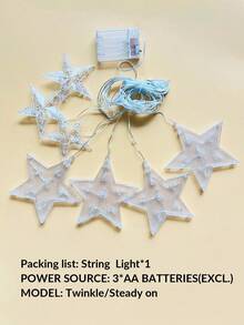 1件 2m/6.56ft 82LED 星星串燈 - 電池供電(不含電池),室內牆面裝飾,適用於婚禮、派對、節日 - 家居裝飾、房間裝飾、串燈 - 扁星星 - 查看 10