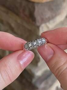 1枚时尚简约镶嵌亮面锆石几何戒指，女士节日派对婚礼新年珠宝礼物 - 戒指 - 查看 4