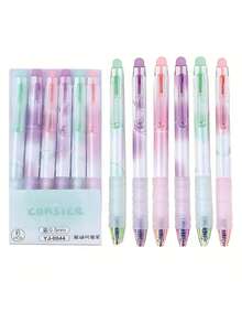 1/6pcs Erasable Gel Pens - Retractable 0.5mm Blue Ink, Aesthetic Pastel Plastic Ballpoint Pens, Healing Erasable Pens, Sky Blue Push-Button Erasable Neutral Pens, Easy To Erase Cleanly Without Trace, Suitable For Office And School - Multicolor - View 2