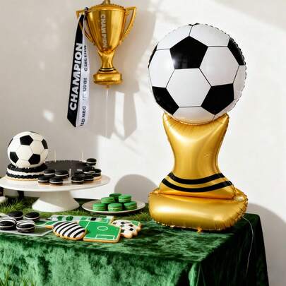 1pc 155cm Giant Standing Football Trophy Aluminum Foil Balloon, Football Theme Home Decor, Prop, Sports Theme Decoration Atmosphere Setting