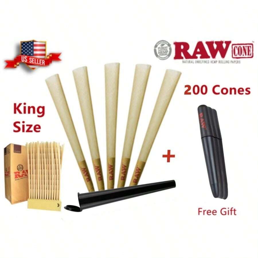 RAW Classic King Size Pre-Rolled Cones 200 Pack Andamp; Lighter Tube Three Tree Case - 如圖所示 - 查看 1