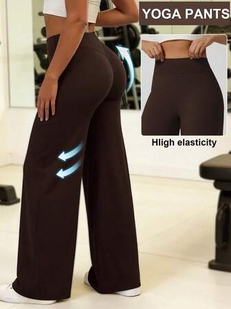 1pc Women High Waist Straight Leg Wide Leg Pants, Sports Trousers